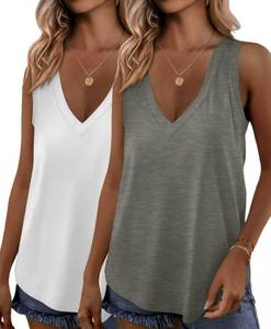 lot 530 image: KKJ 2 Pack Womens Tank Tops 2026 V Neck Summer Tees Sleeveless Loose Fit Casual Vacation Outfits Flowy Shirts Fashion Clothes WhiteGrey XL - Retail $16