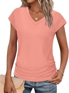lot 534 image: WIHOLL Womens Spring Tops Dressy Casual Cap Sleeve T Shirts V Neck Summer Clothes for Women 2026 Coral M - Retail $8