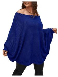 lot 535 image: WDIRARA Womens Plus Size Off The Shoulder Long Sleeve Sweater Pullovers Solid Blue 3XL