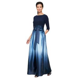 lot 539 image: S.L. Fashions Womens Long Satin Mother of the Bride Dress with Pockets, Formal Party Gown, Navy and Wedgewood Petite, 14P - Retail $149