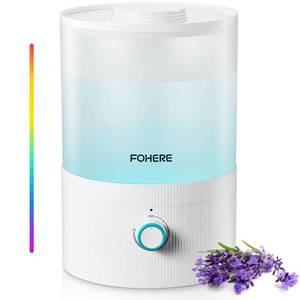 lot 543 image: FOHERE Humidifier for Bedroom Baby, 3.2L Top Fill Cool Mist Humidifiers for Nursery, Home, 28H Ultra Quiet Runtime, Auto Shut-Off, Soft 7-Color Night Light, BPA-Free, Essential Oil Tray, White - Retail $20