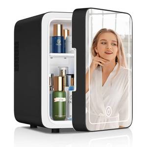 lot 545 image: CUTIEWORLD Makeup Fridge with LED Mirror - 4L Portable CoolerWarmer, Black