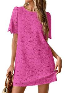 lot 546 image: PRETTYGARDEN Womens 2026 Summer Casual Short Dresses Embroidered Lace Short Sleeve Boho Mini Dress Beach Vacation Clothes (Rose Red,XX-Large) - Retail $40