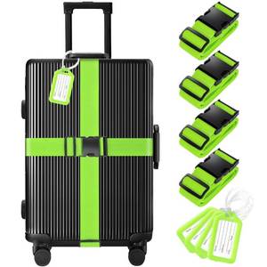 lot 549 image: 8 Pack Luggage Straps and Tags Set - 4 Straps, 4 Tags, TSA Approved Suitcase Belt, Green - Retail $10