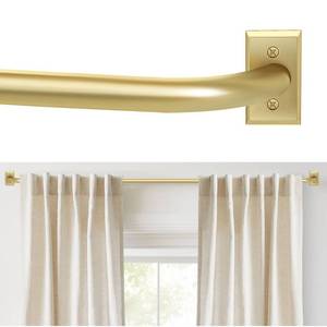 lot 550 image: ZYRW Gold Curtain Rods, Room Darkening Rod for Windows 48 to 90 Inches(4-7.5Ft), Wrap Around Curtain Rods, Heavy Duty Blackout Drapery, Modern Decorative Window Treatment Rod, Gold - Retail $30