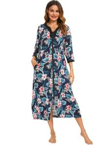 lot 565 image: Bloggerlove Nightgowns for Women Robe Zipper Long Half Sleeve House Dress Loungewear Full Length Duster Coat Sleepwear Momo Dress Petite Housecoat Maxi Caftan Small - Retail $30