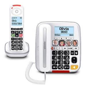 lot 584 image: SWISSVOICE 3355 DECT 6.0 Corded Big Button Phone for Elderly with Answering Machine and Additional Cordless Handset - Loud Phones for Hard of Hearing - Hearing Aid Compatible Phones - Retail $100