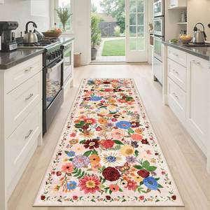 lot 589 image: Runner Rug 2x6, Kitchen Rug Non Slip Washable Rugs with Rubber Backing Soft Floral Carpet Runner for Hallways, Kitchen, Laundry, Bedroom, Bathroom (2 x 6, Beige) - Retail $20