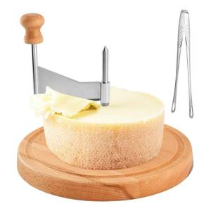 lot 591 image: Cheese Curler Wheel, Stainless Steel Cheese Shaver Girolle Shaver with Sharp Blade and Wood Base for Tete de Moine Curler and Chocolate Shavings and Curls - Retail $24