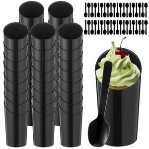 lot 594 image: Kritkin 200 Pcs Black Dessert Cups with Spoons Small Plastic Goblets Disposable Parfait Charcuterie Cups Pudding, Mousse Set for Party(3 oz,Slanted)