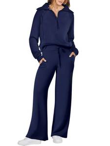 lot 595 image: ANRABESS Women 2 Piece Outfits 2025 Fall Fashion Airport Wide Leg Pants Lounge Set Leisure Travel Vacation Clothes Sweatsuits Navy Blue Large - Retail $52