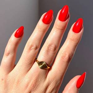 lot 599 image: Glamnetic Press On Nails - Fiery Red  Opaque Bright Red Short Almond Fake Nails, Salon Quality  15 Sizes - 30 Nail Kit with Glue - Retail $16