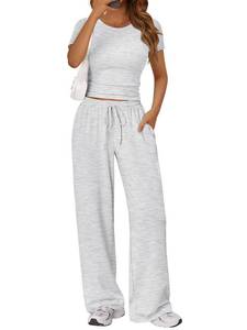 lot 613 image: Trendy Queen Womens 2 Two Piece Set 2026 Summer Workout Vacation Gym Clothes Spring Fashion Lounge Matching Airport Travel Outfit Resort Wear Fitness Athleisure Clothing Large - Retail $35