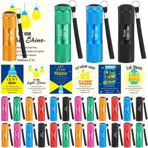 lot 614 image: 24 Set Christian Mini Flashlight Bulk Religious Gifts Let Your Light Shine Include 9-LED Flashlights Cards Packing Bag for Church Sunday School Party Favors - Retail $38