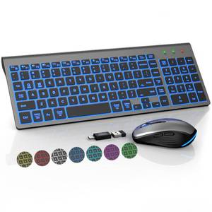 lot 622 image: Wireless Keyboard and Mouse Combo Backlit - Compact Quiet Keyboard with RGB Mouse, Rechargeable, Slim, Sleep Mode, Portable Cordless Keyboard Mouse Set for Mac, Windows (Space Gray) - SABLUTE KM61PRO - Retail $40