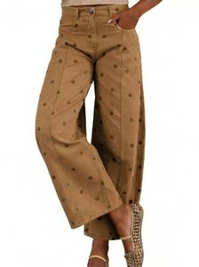 lot 626 image: chouyatou Womens 2026 Polka Dot Pattern Barrel Jeans Boyfriend Y2K Casual Wide Leg Mid Rise Denim Pants (X-Large, Khaki) - Retail $34