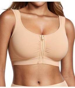 lot 640 image: BRABIC Front Closure Bras for Women Compression Surgical Bra No Underwire Full Coverage Wireless Bralette, Beige, S - Retail $30