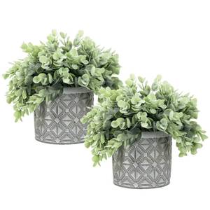 lot 654 image: MyGift Artificial Eucalyptus Plant in Modern Gray Concrete Pots with Geometric Embossed Pattern (2, Grey) - Retail $30