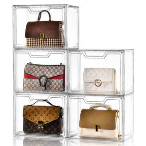 lot 655 image: Purse Organizer for Closet,Clear Acrylic Display Case for Handbag Organizer, Purse Storage Box with Magnetic Door, Plastic Storage Bins for Book, Collectibles, Cosmetic (5 Pack) - Retail $70