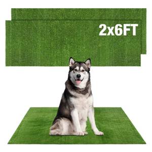 lot 657 image: GLOBREEN Fake Grass Pee Pads for Dogs Potty Training, 2 PCS Replacement 2FT X 6FT Artificial Turf Outdoor Rugs for Pets Patio Balcony, with Drainage Hole - Retail $40