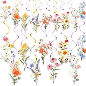 lot 658 image: Trandraft 36 Pcs Wildflower Hanging Swirl Decorations Birthday Party Banners Baby Shower Party Decorations Hanging Streams Swirls for Baby Shower Gender Reveal Bridal Home Classroom Themed Supplies - Retail $13