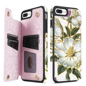lot 661 image: NNH Compatible with iPhone 78 Plus Wallet Case with RFID Blocking Card Slots Folio Flip PU Leather Kickstand Double Magnetic Clasp Design Cover for iPhone 7 Plus(5.5 inch-Magnolia Flowers) - Retail $17