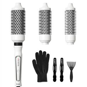 lot 672 image: K&K 3 in 1 Thermal Brush Set, Ceramic Hot Brush, Fast Heating Curling Wand for Short, Medium & Long Hair, 5 Temperature Adjustment, Dual Voltage - Retail $50
