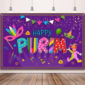 lot 673 image: Purim Decorations Happy Purim Banner Backdrop for Photography 5�3Ft Jewish Holiday Party Wall Background Decorations Carnival Banner Indoor Outdoor - Retail $7