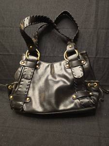 lot 3736 image: Black Leather Handbag with Braided Handles