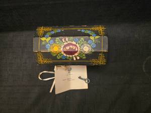 lot 5045 image: Hand Painted Floral Wooden Box with Pewter Measure Circa 1880
