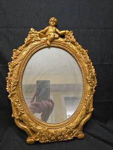 lot 5075 image: Ornate Gold Gilded Baroque Style Wall Mirror with Cherub Detail