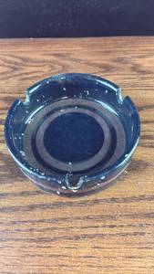 lot 40595 image: Blue Glass Ashtray with Pink Accent Band