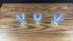 lot 40600 image: Blue Glass Stemmed Wine Glasses Set of 3