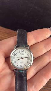 lot 40605 image: Timex Indiglo White Dial Date Watch with Leather Strap