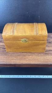 lot 40606 image: Wood Treasure Chest with Brass Hardware