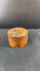 lot 40650 image: Japanese Wooden Lacquerware Box with Floral Design