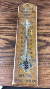 lot 40659 image: Wooden Desktop Thermometer with Glass Tube