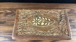 lot 40683 image: Hand Carved Wooden Jewelry Box with Floral Design