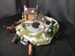 lot 4884 image: Christmas Village Winter Farm Scene with Water Wheel and Animals