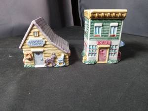 lot 40888 image: Ceramic Village Building Salt and Pepper Shaker Set