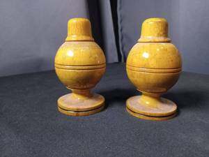 lot 40898 image: Handcrafted Wooden Salt and Pepper Shakers Set