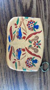 lot 40715 image: Hand Painted Floral Leather Coin Purse with Zipper