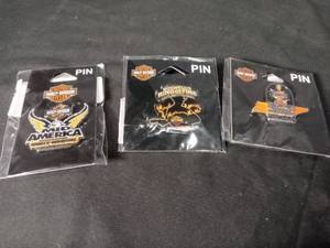 lot 40790 image: Harley Davidson Commemorative Pin Collection Set of 3
