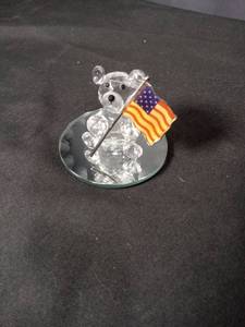 lot 40794 image: Crystal Teddy Bear with American Flag on Mirror Base