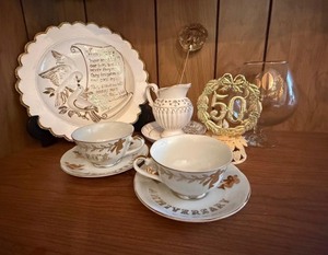 lot 2 image: Vintage 50th Anniversary China & Decor