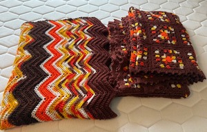 lot 6 image: Vintage Crochet Granny Square & Chevron Afghans