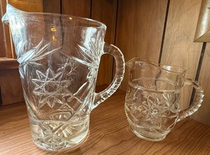 lot 13 image: Possibly EAPG Pressed Glass Matching Pitcher Set
