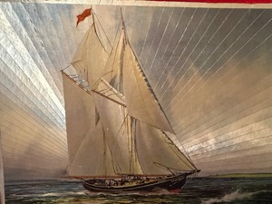 lot 40 image: Vintage Nautical Sailboat Framed Mixed Media Wall Art