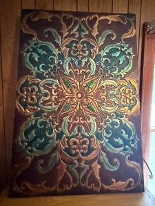 lot 42 image: Large TealBrownGold Textured Scrollwork Decorative Wall Art Panel