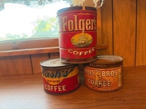 lot 51 image: Vintage Folgers, Hills Bros & Nashs Coffee Tins